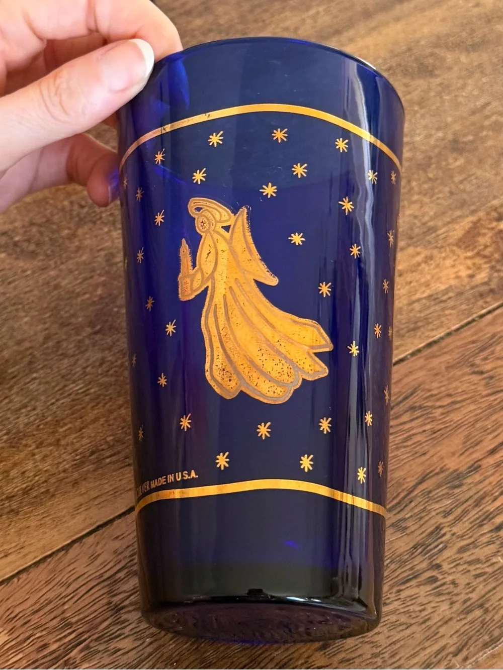 MCM Glassware: Vintage Culver Cobalt Blue and 22K Gold Angel Tumblers